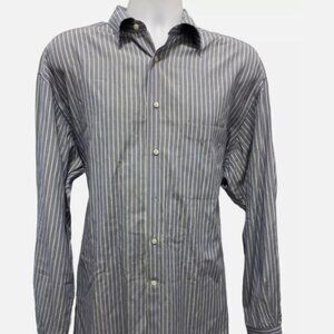Ermenegildo Zegna Shirt Mens Large XL BLUE STRIPED Button Up Long Sleeve 17/43